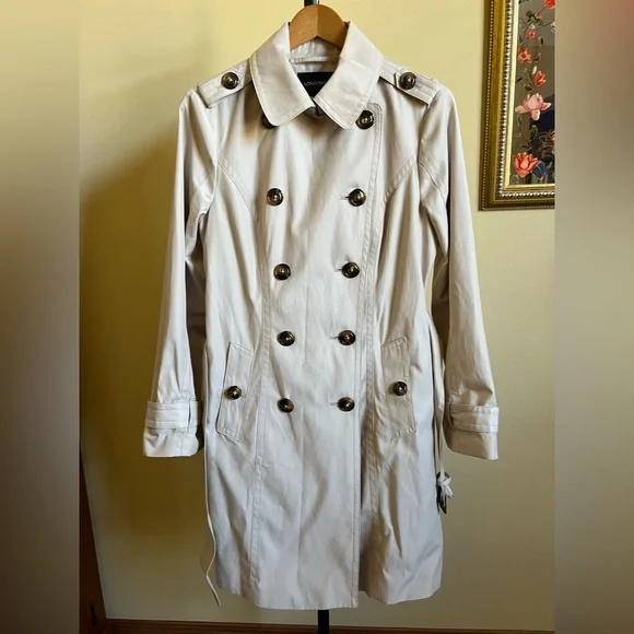 London Fog Trench Belted Raincoat Light Beige Size M - Picture 4 of 15